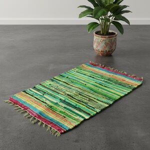 Handwoven Striped Green Multi Rug